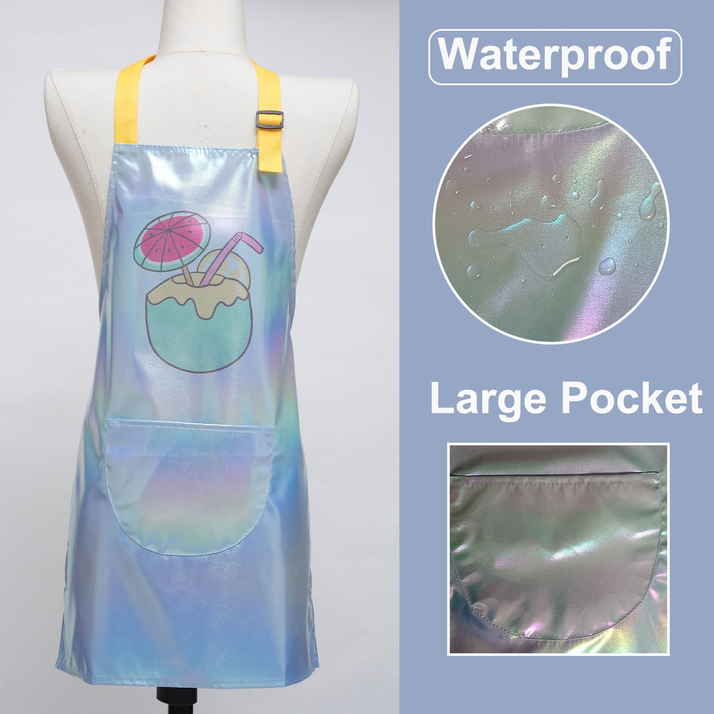 PUBMIND Kids Apron with Pocket - Blue, Adjustable Neck Strap, Durable Polyester for Cooking & Crafting