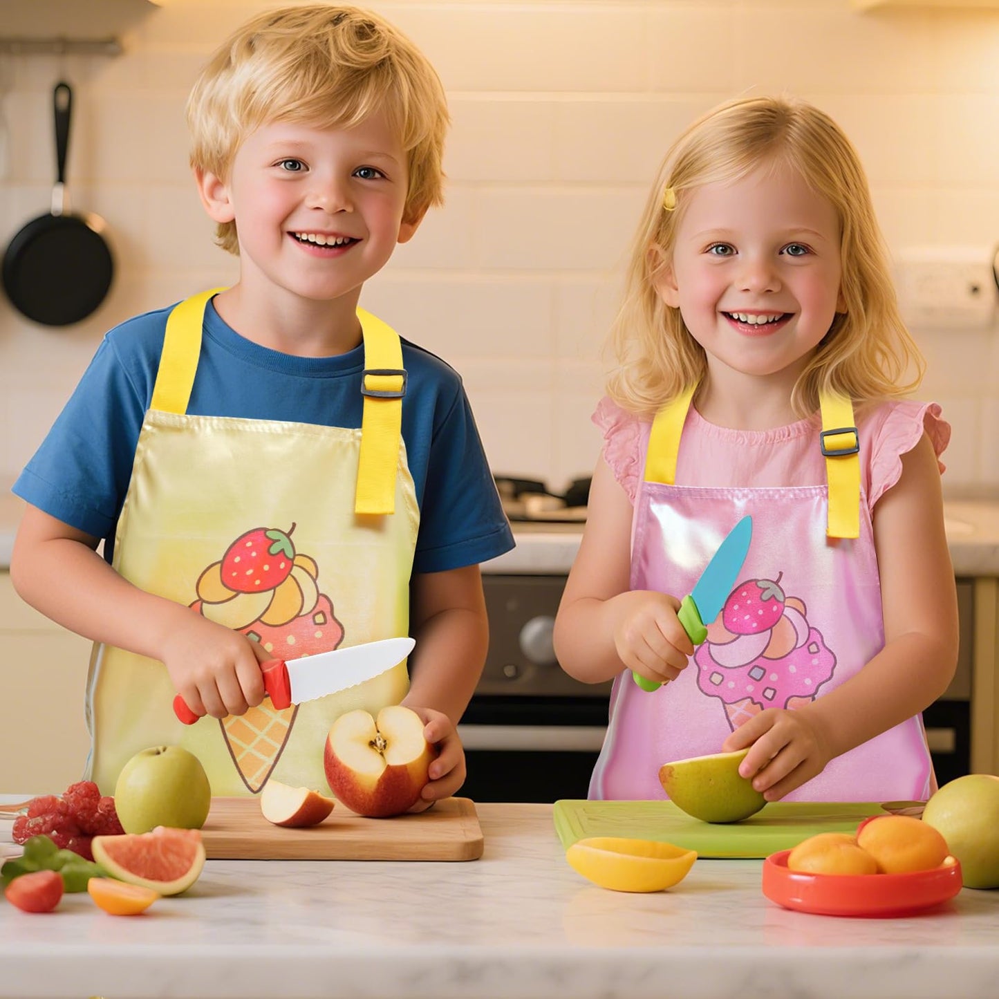 PUBMIND Kids Apron with Pocket Pink 17.7 x 23.6 inches Adjustable Neck