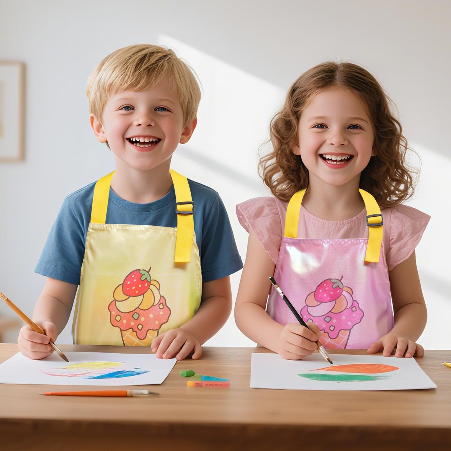 PUBMIND Kids Apron with Pocket Pink 17.7 x 23.6 inches Adjustable Neck