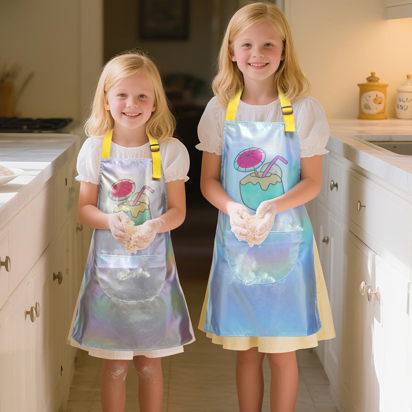 PUBMIND Kids Apron with Pocket - Blue, Adjustable Neck Strap, Durable Polyester for Cooking & Crafting