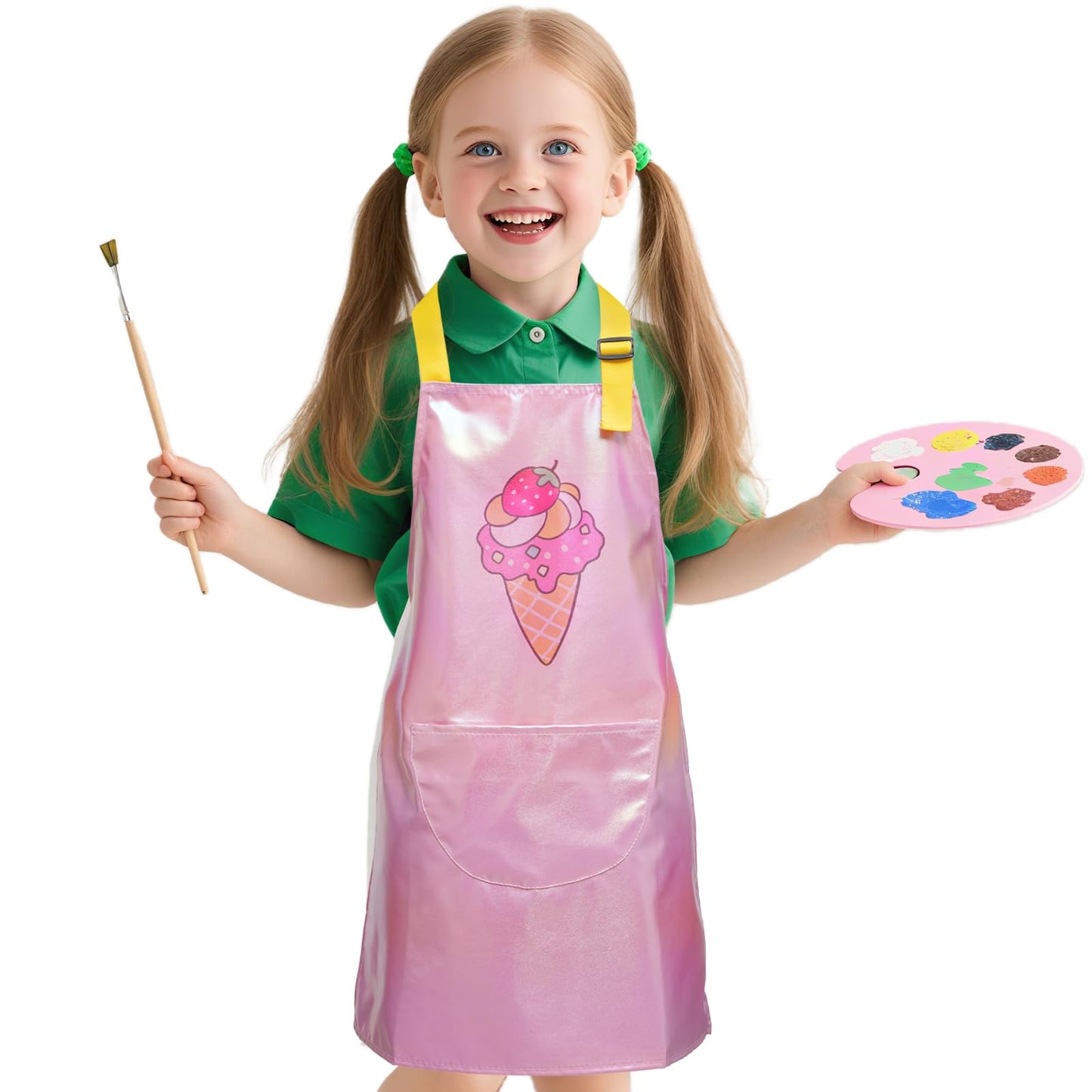 PUBMIND Kids Apron with Pocket Pink 17.7 x 23.6 inches Adjustable Neck