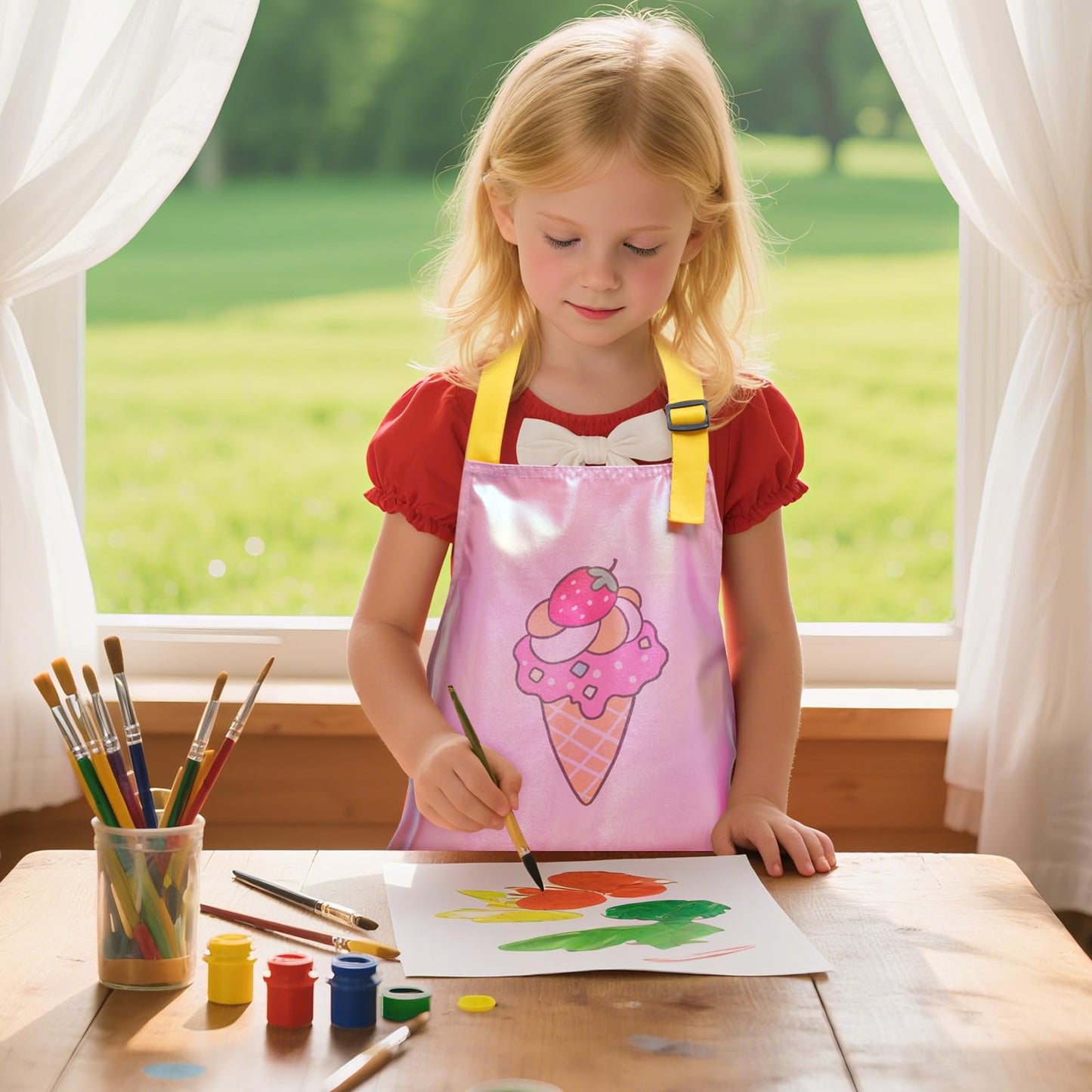 PUBMIND Kids Apron with Pocket Pink 17.7 x 23.6 inches Adjustable Neck