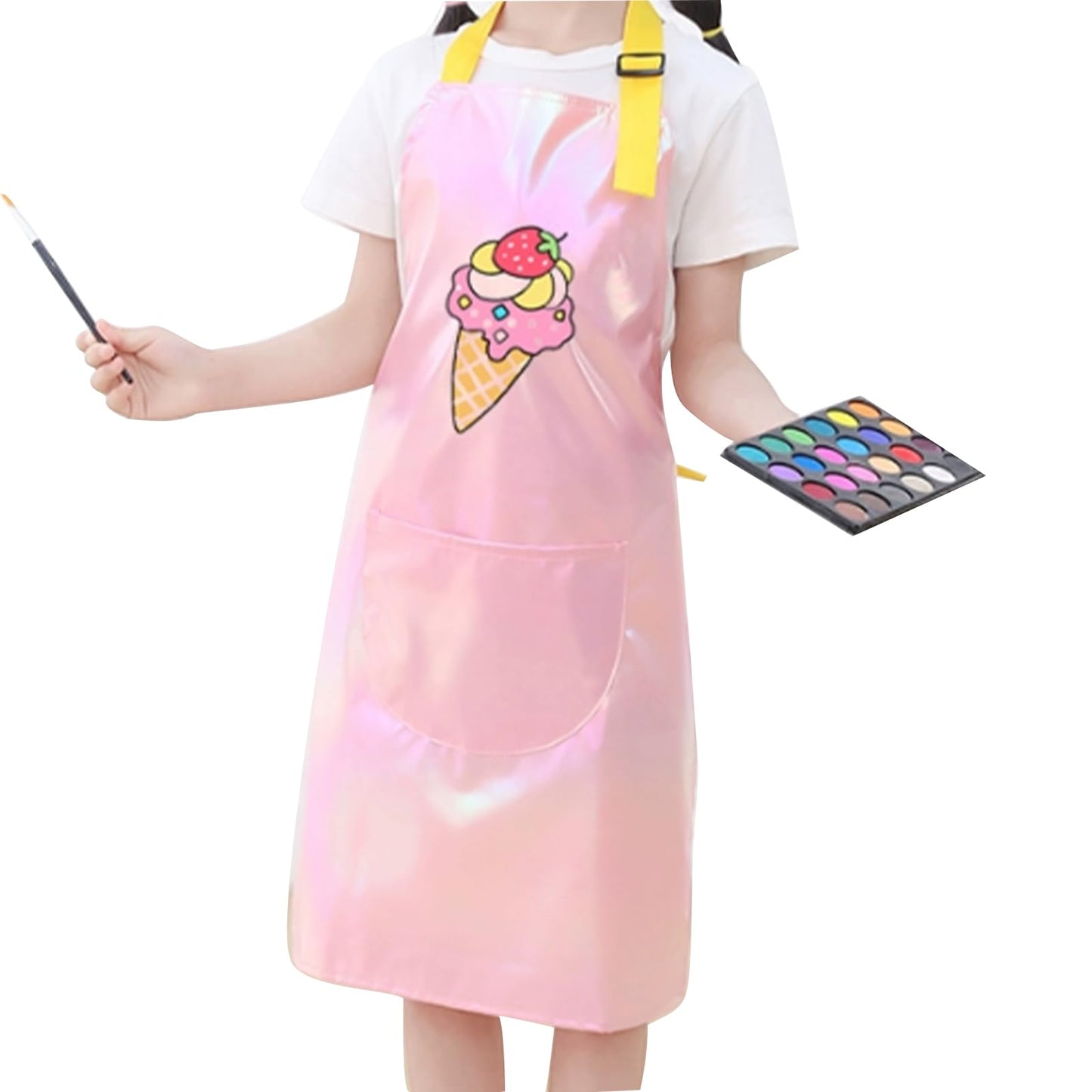 PUBMIND Kids Apron with Pocket Pink 17.7 x 23.6 inches Adjustable Neck