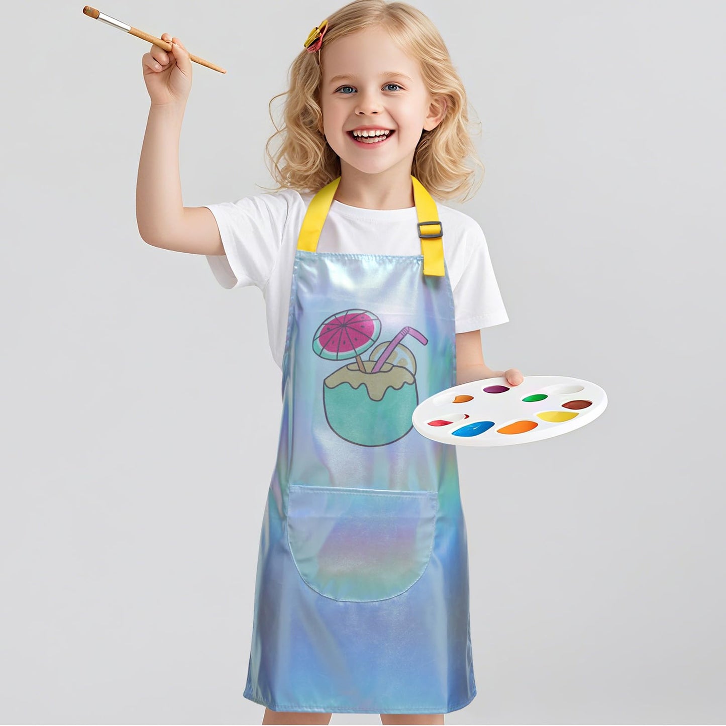 PUBMIND Kids Apron with Pocket - Blue, Adjustable Neck Strap, Durable Polyester for Cooking & Crafting