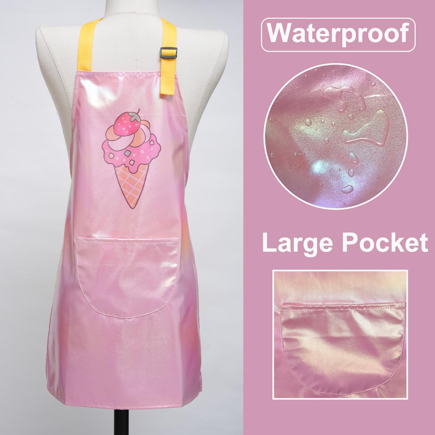 PUBMIND Kids Apron with Pocket Pink 17.7 x 23.6 inches Adjustable Neck
