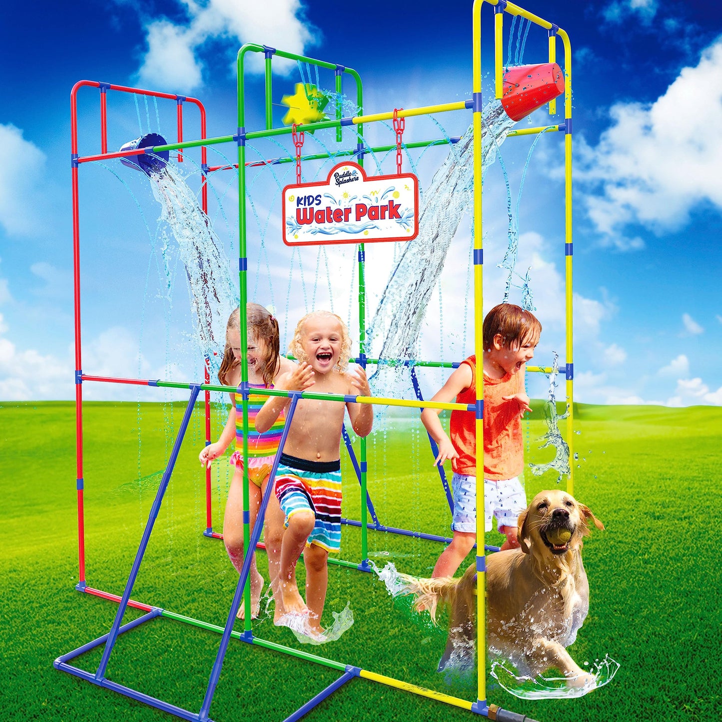 Puddle Splashers Backyard Waterpark: Splash Wheel & Dump Buckets for Outdoor Fun