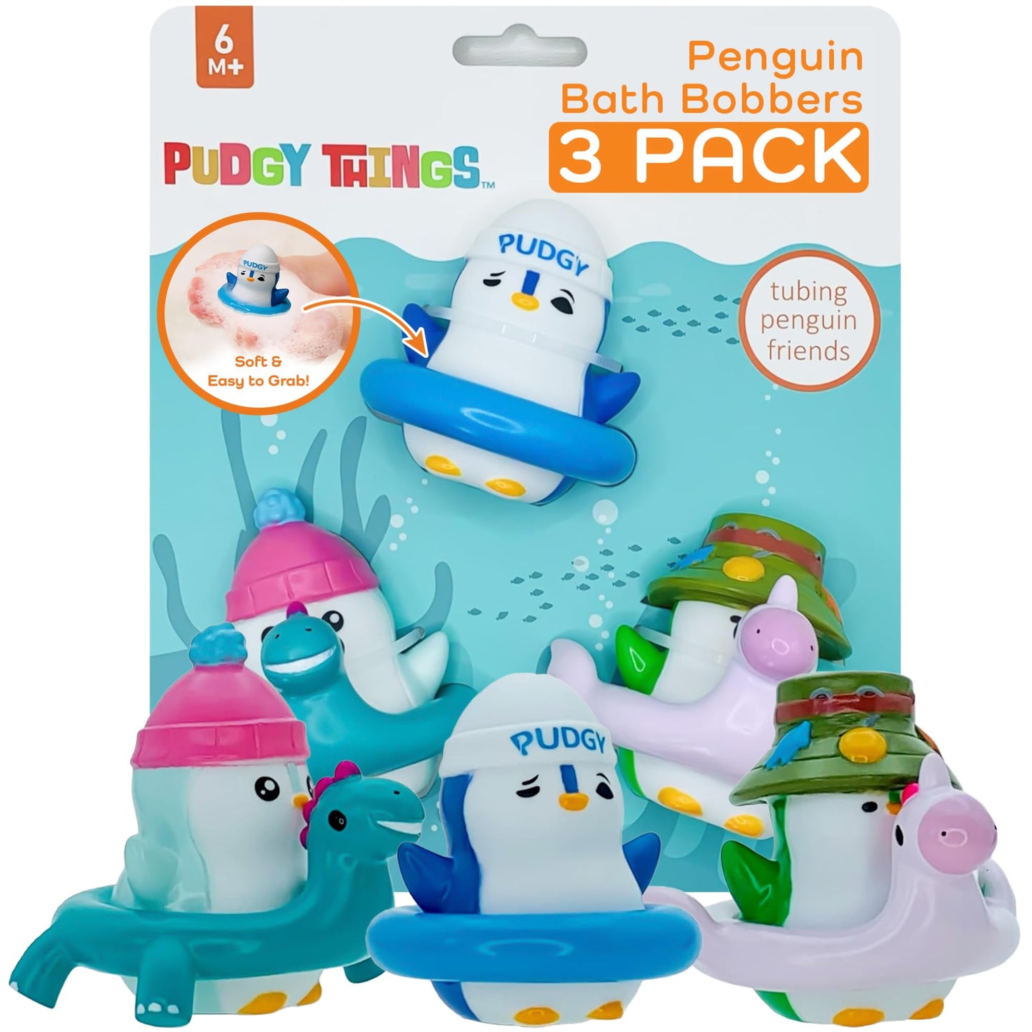 Pudgy Things Penguin Bath Bobbers — 3-Piece Baby Bath Toys for 6+ Months