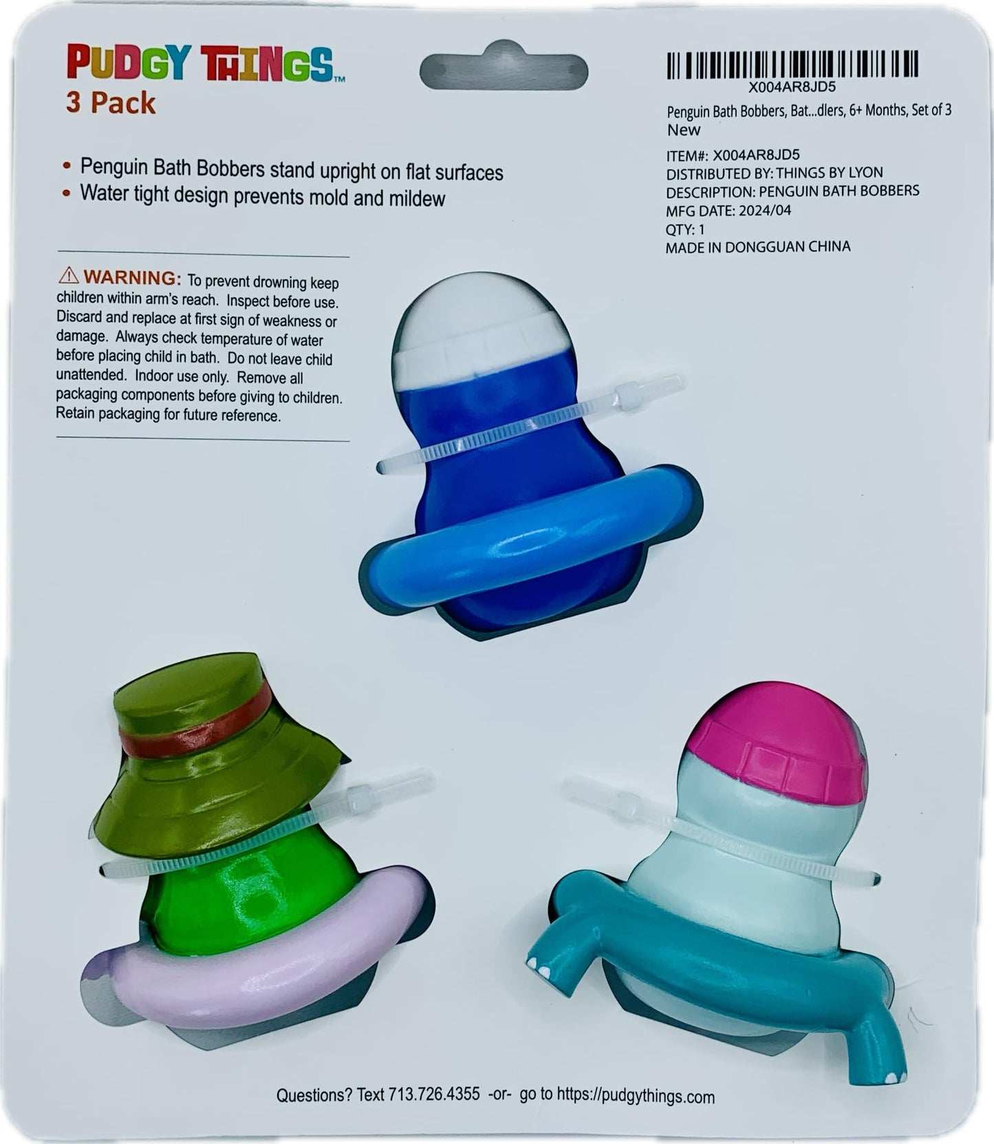 Pudgy Things Penguin Bath Bobbers — 3-Piece Baby Bath Toys for 6+ Months