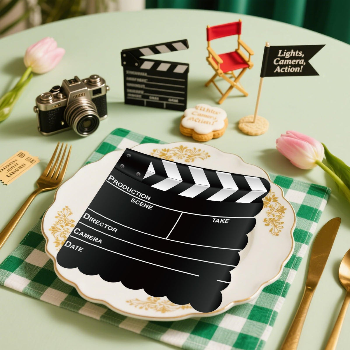 PUEVENYI 50Pcs Movie Night Scalloped Napkins – Film-Themed Disposable Table Decor