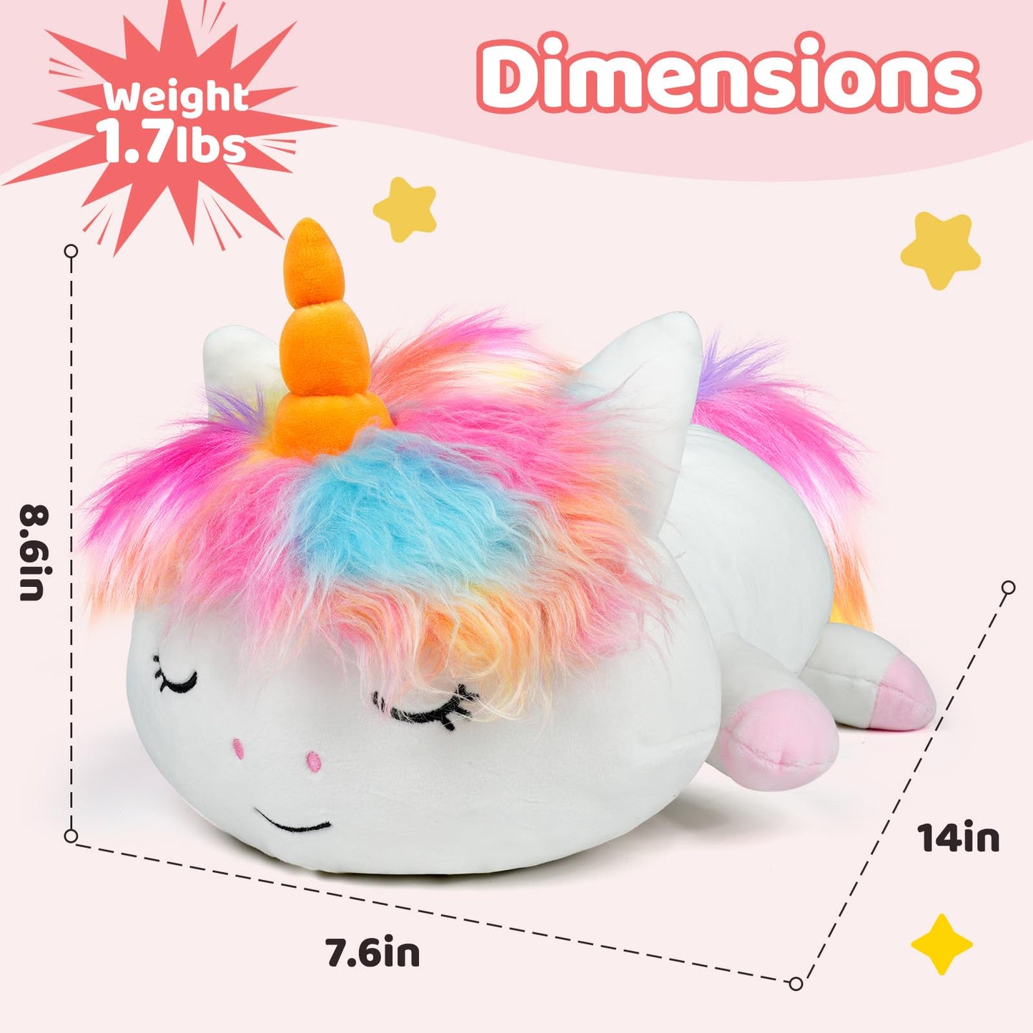 Puffpals Weighted Plush Unicorn – Pink 14in Beaded Sensory Plush (1.7lbs)