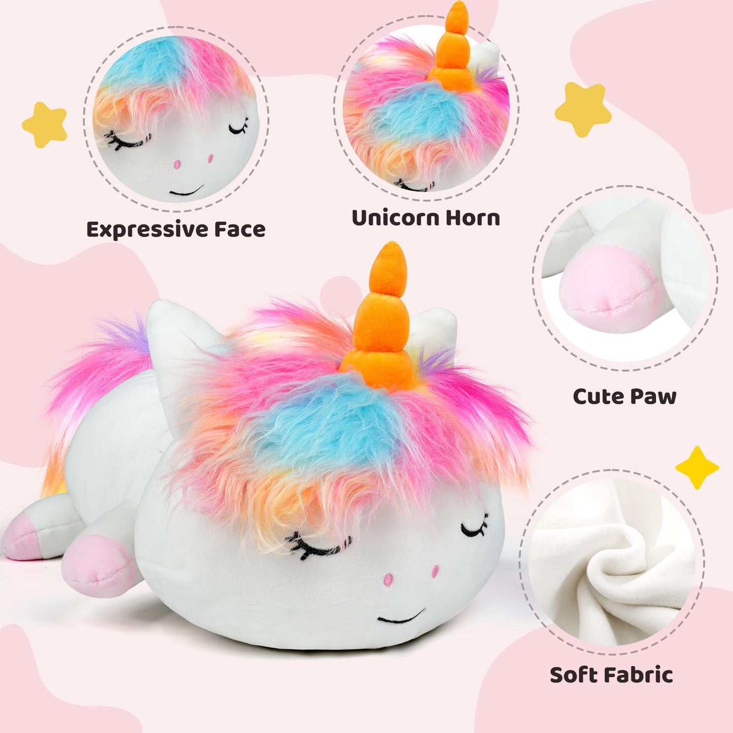 Puffpals Weighted Plush Unicorn – Pink 14in Beaded Sensory Plush (1.7lbs)
