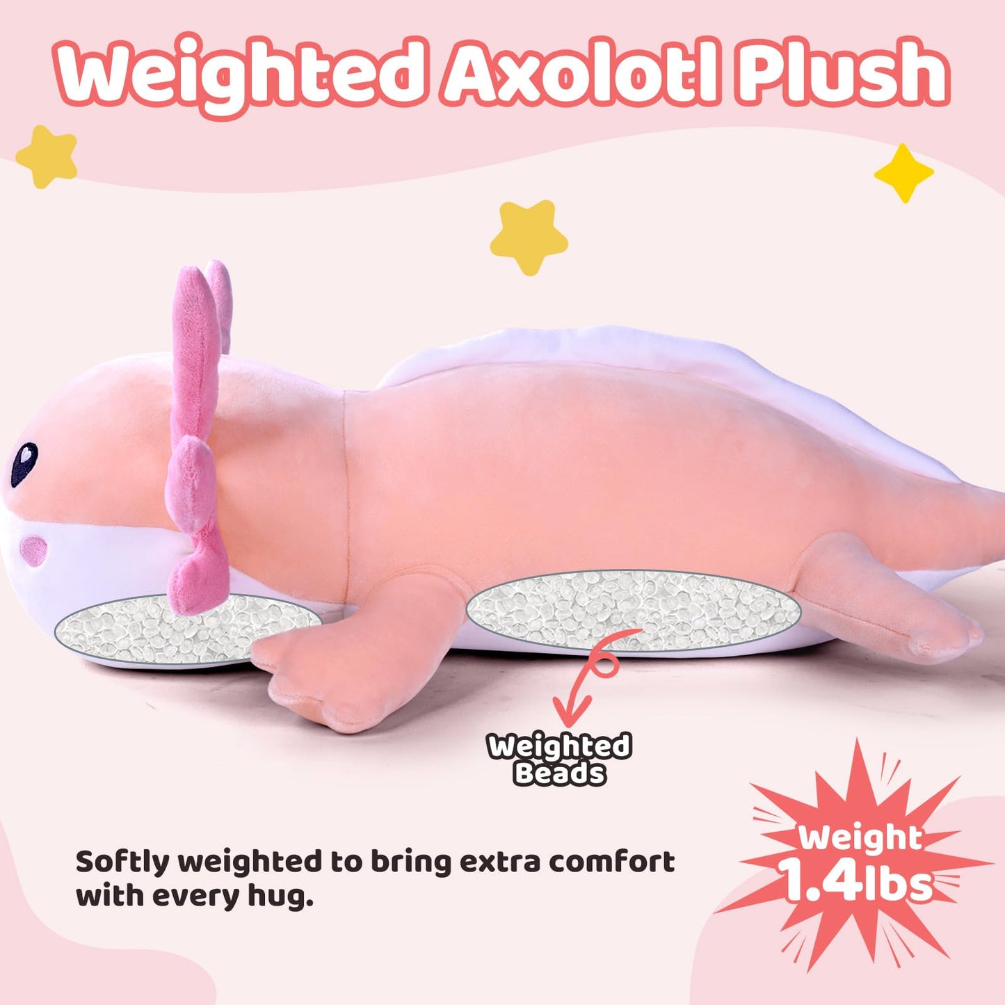 Puffpals Weighted Plush Axolotl - Relaxing Sensory Plush for Kids & Adults, 14.3in, 1.4lb