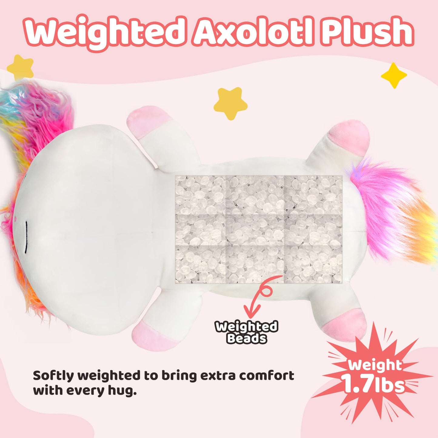 Puffpals Weighted Plush Unicorn – Pink 14in Beaded Sensory Plush (1.7lbs)