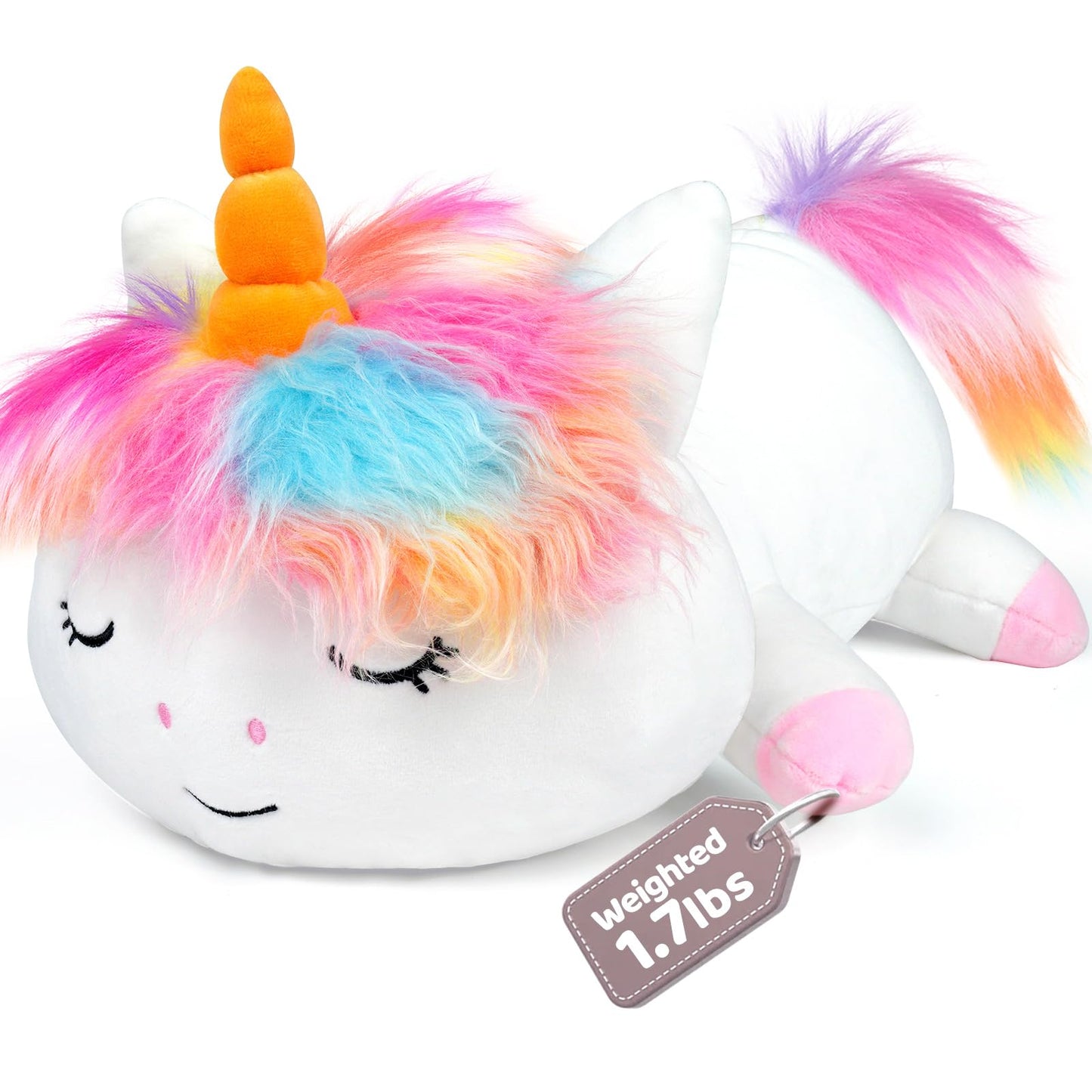 Puffpals Weighted Plush Unicorn – Pink 14in Beaded Sensory Plush (1.7lbs)