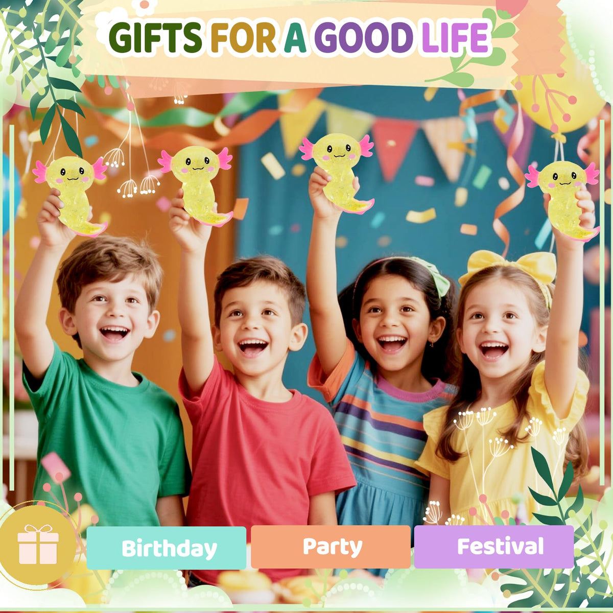 Puffwize Axolotl Squishy Stress Relief Toy – Glitter Fidget for Adults & Kids (Yellow)
