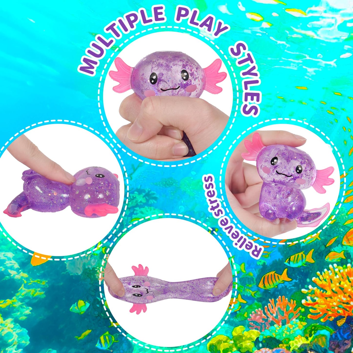 Puffwize Axolotl Squishy Glitter Purple – Fidget Toy Stress Relief for Kids & Adults
