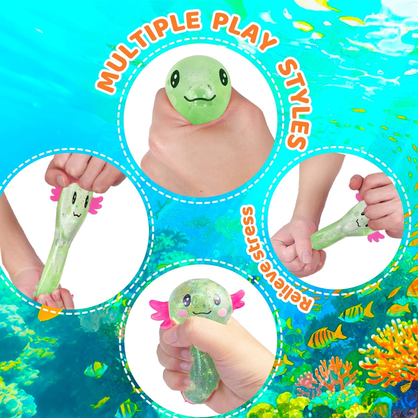Puffwize Axolotl Squishy Stress Relief Toy – Glitter Fidget for Anxiety & Focus (Green)