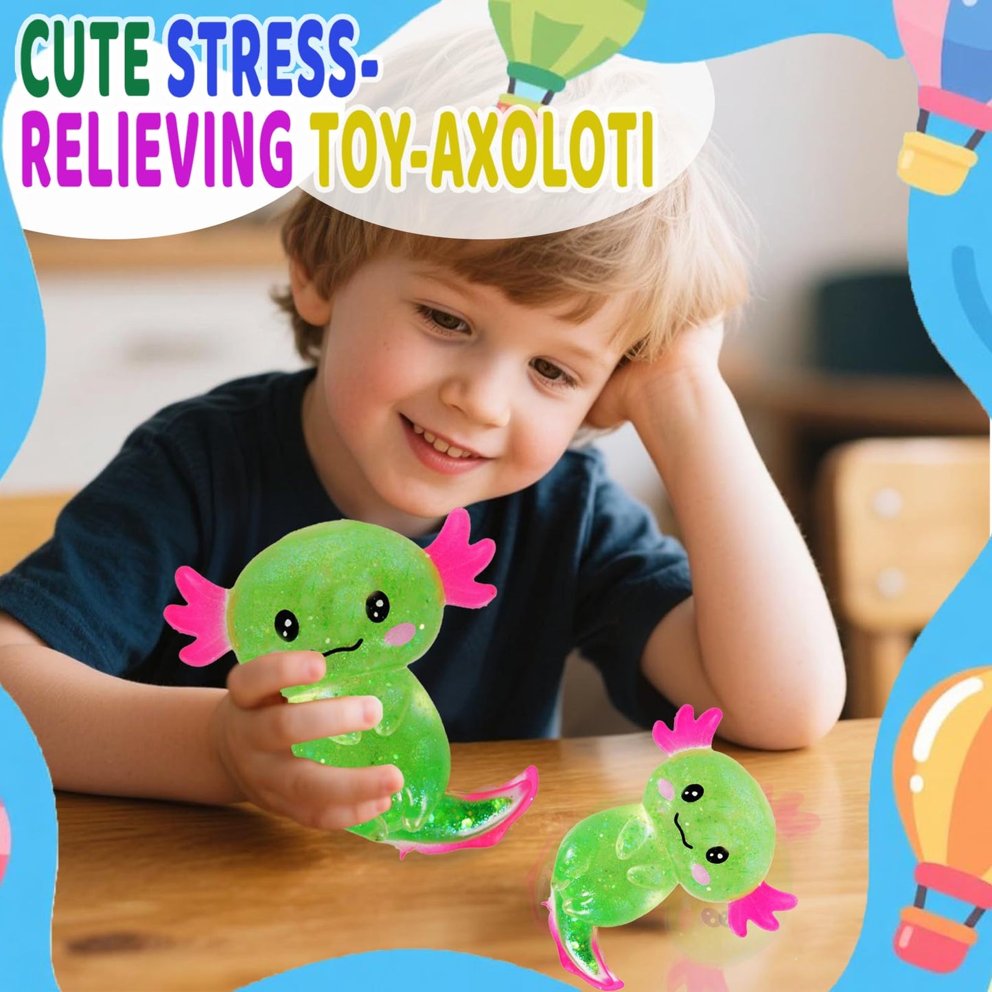 Puffwize Axolotl Squishy Stress Relief Toy – Glitter Fidget for Anxiety & Focus (Green)