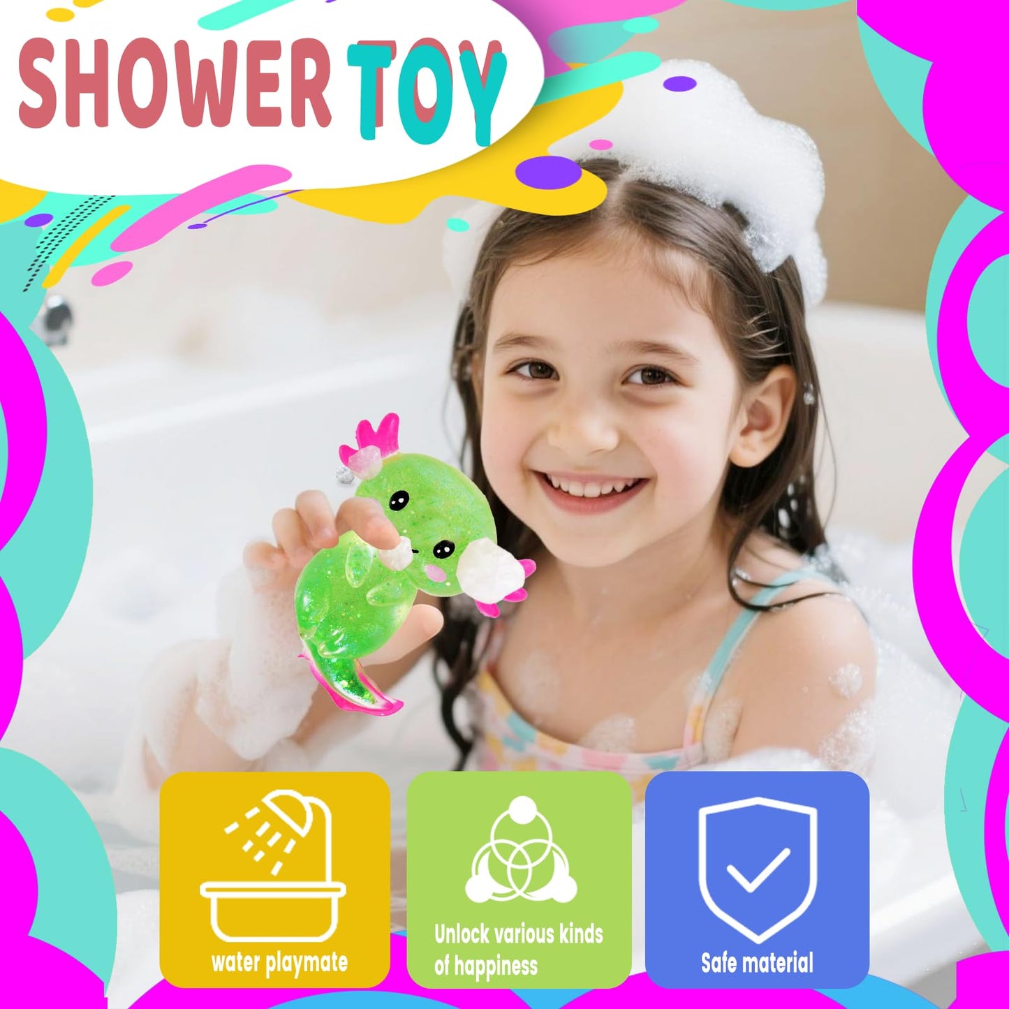 Puffwize Axolotl Squishy Stress Relief Toy – Glitter Fidget for Anxiety & Focus (Green)