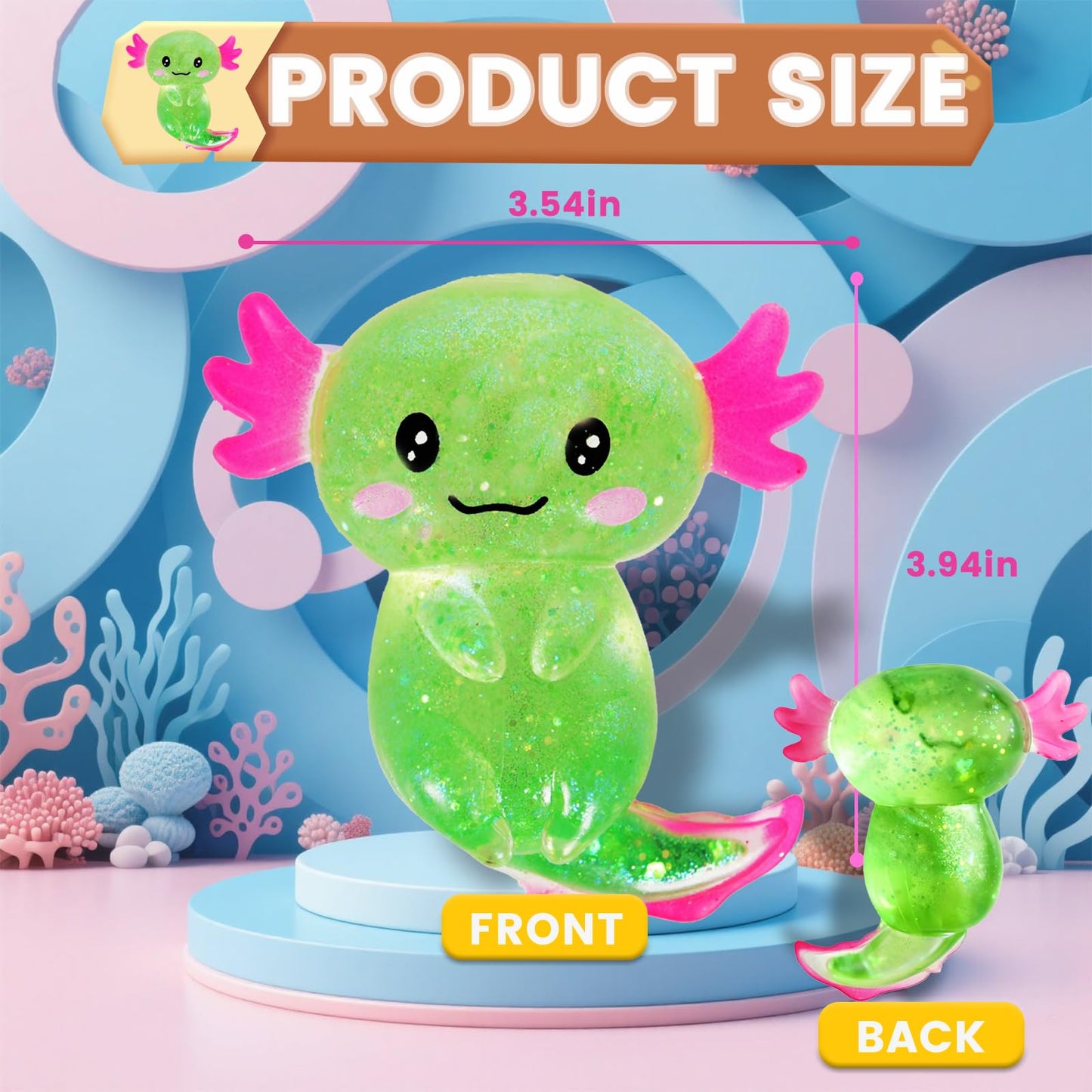 Puffwize Axolotl Squishy Stress Relief Toy – Glitter Fidget for Anxiety & Focus (Green)