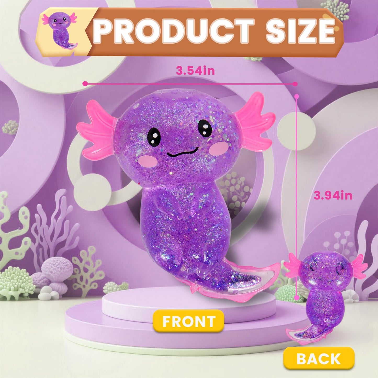 Puffwize Axolotl Squishy Glitter Purple – Fidget Toy Stress Relief for Kids & Adults