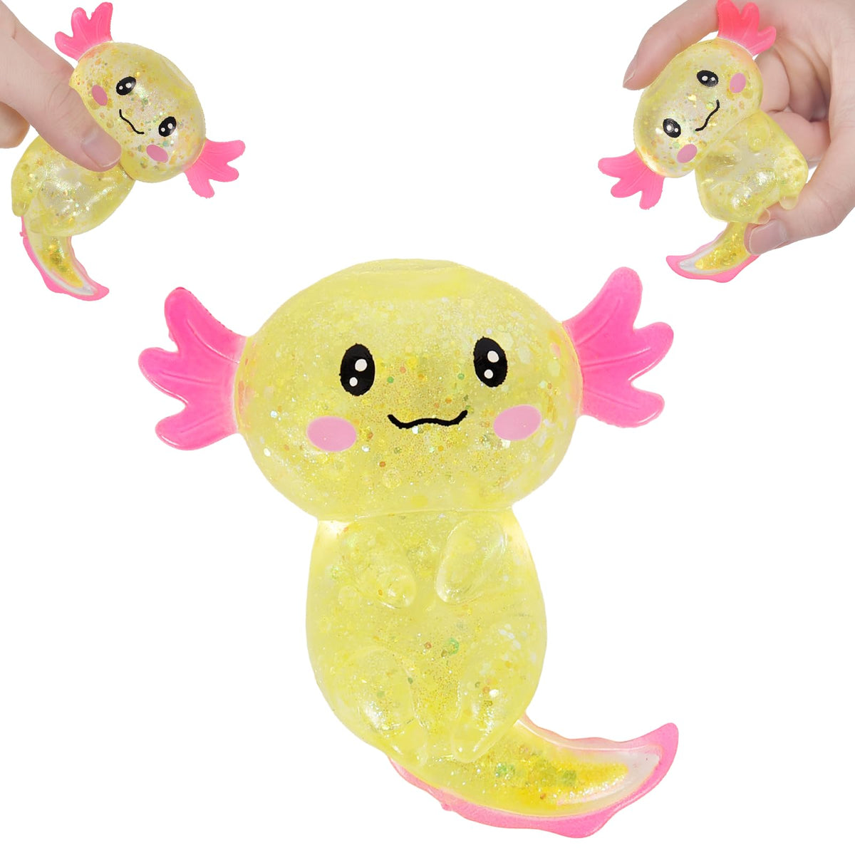 Puffwize Axolotl Squishy Stress Relief Toy – Glitter Fidget for Adults & Kids (Yellow)