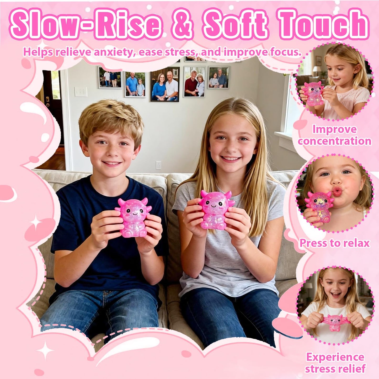 Puffwize Axolotl Squishy Toy – Slow-Rise Fidget for Stress Relief (Pink)