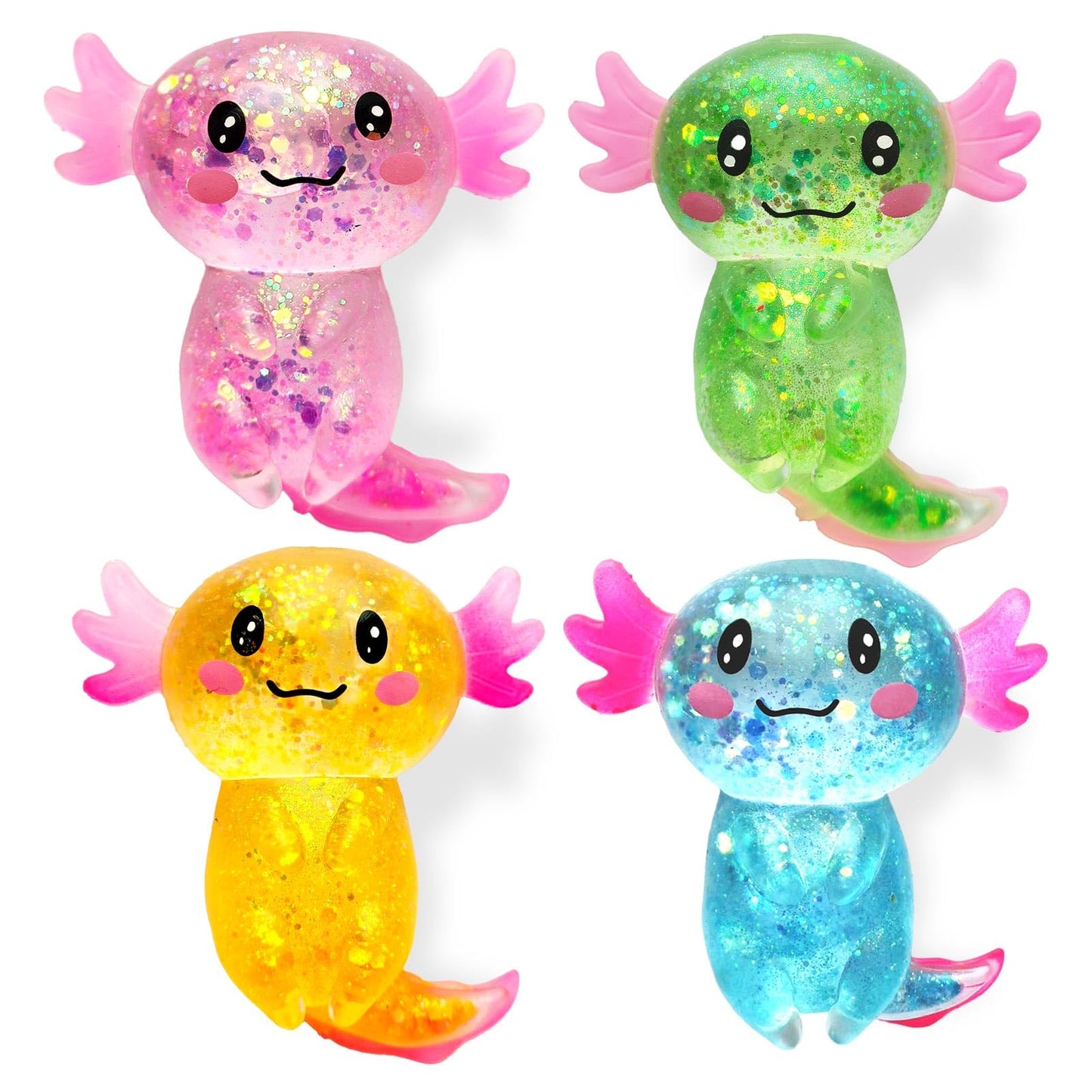 Puffwize 4-Pack Axolotl Squishy Toys | Glitter Fidget Toys for Adults & Kids
