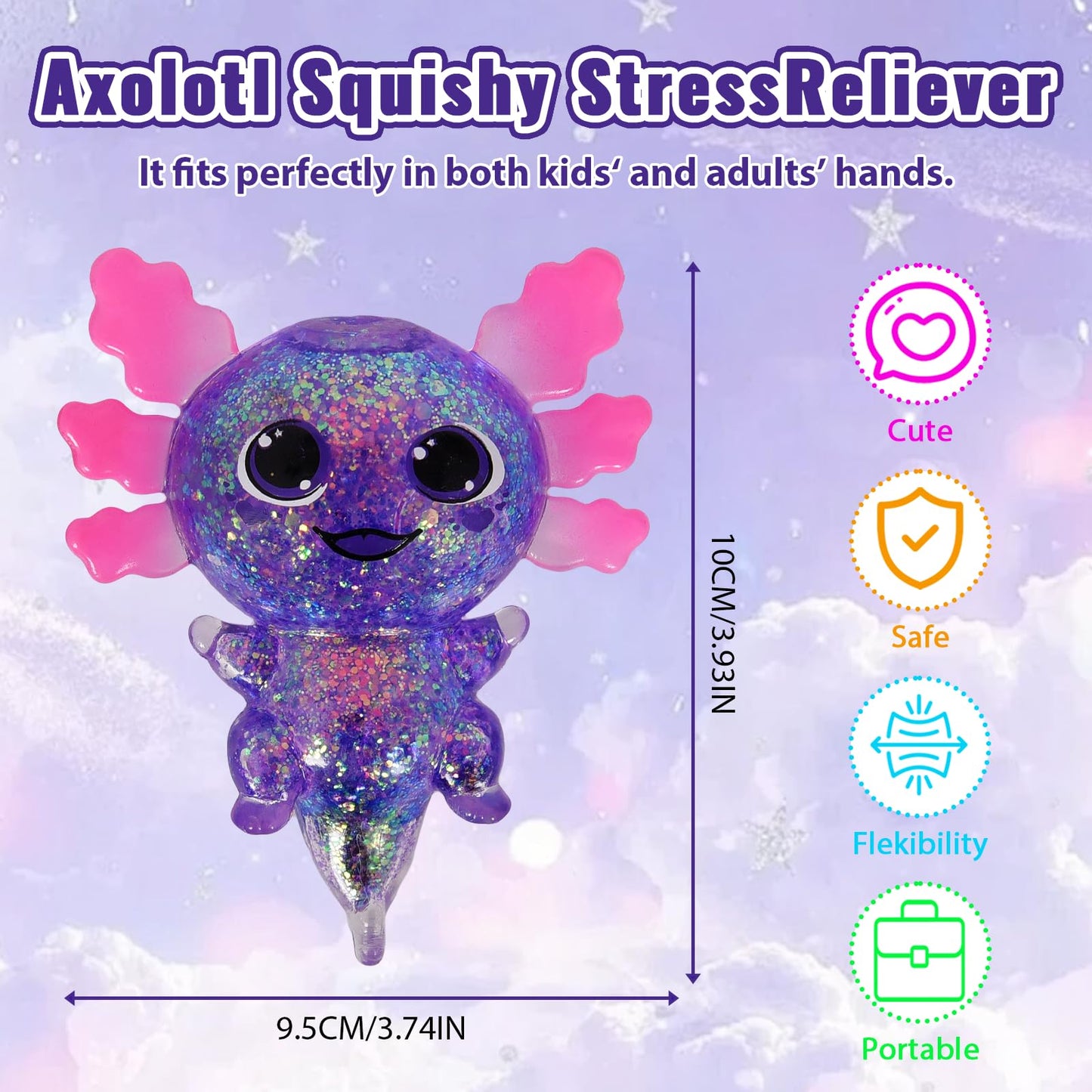 Puffwize Axolotl Squishy Toy – Slow-Rising Fidget for Focus & Stress Relief (Purple)