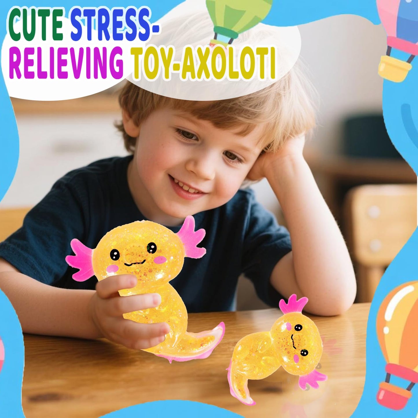 Puffwize Axolotl Squishy Stress Relief Toy - Glitter Orange Fidget Toy for Adults and Kids