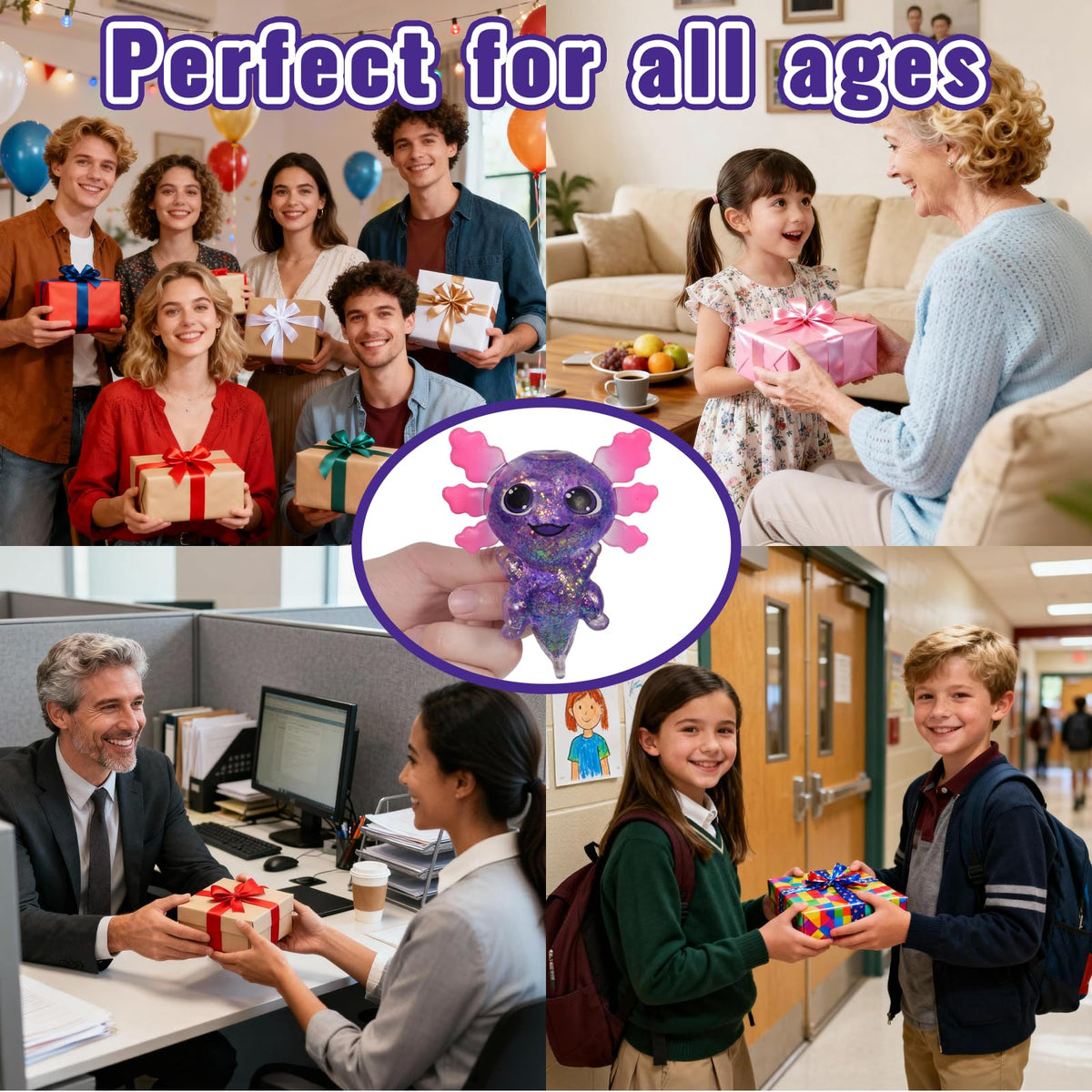Puffwize Axolotl Squishy Toy – Slow-Rising Fidget for Focus & Stress Relief (Purple)