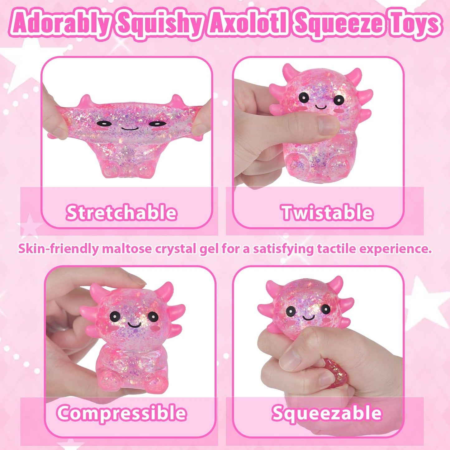 Puffwize Axolotl Squishy Toy – Slow-Rise Fidget for Stress Relief (Pink)
