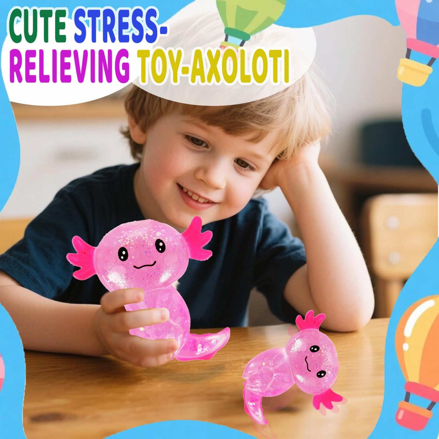 Puffwize Axolotl Squishy Toy Glitter Fidget for Stress Relief & Focus (Pink)