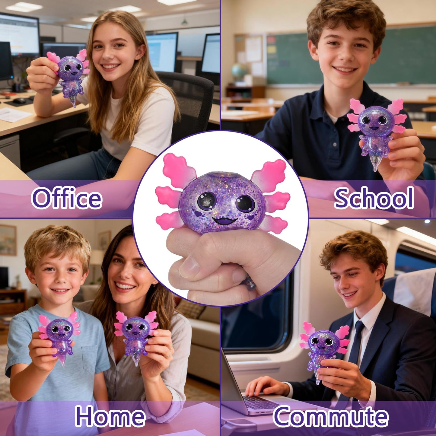 Puffwize Axolotl Squishy Toy – Slow-Rising Fidget for Focus & Stress Relief (Purple)
