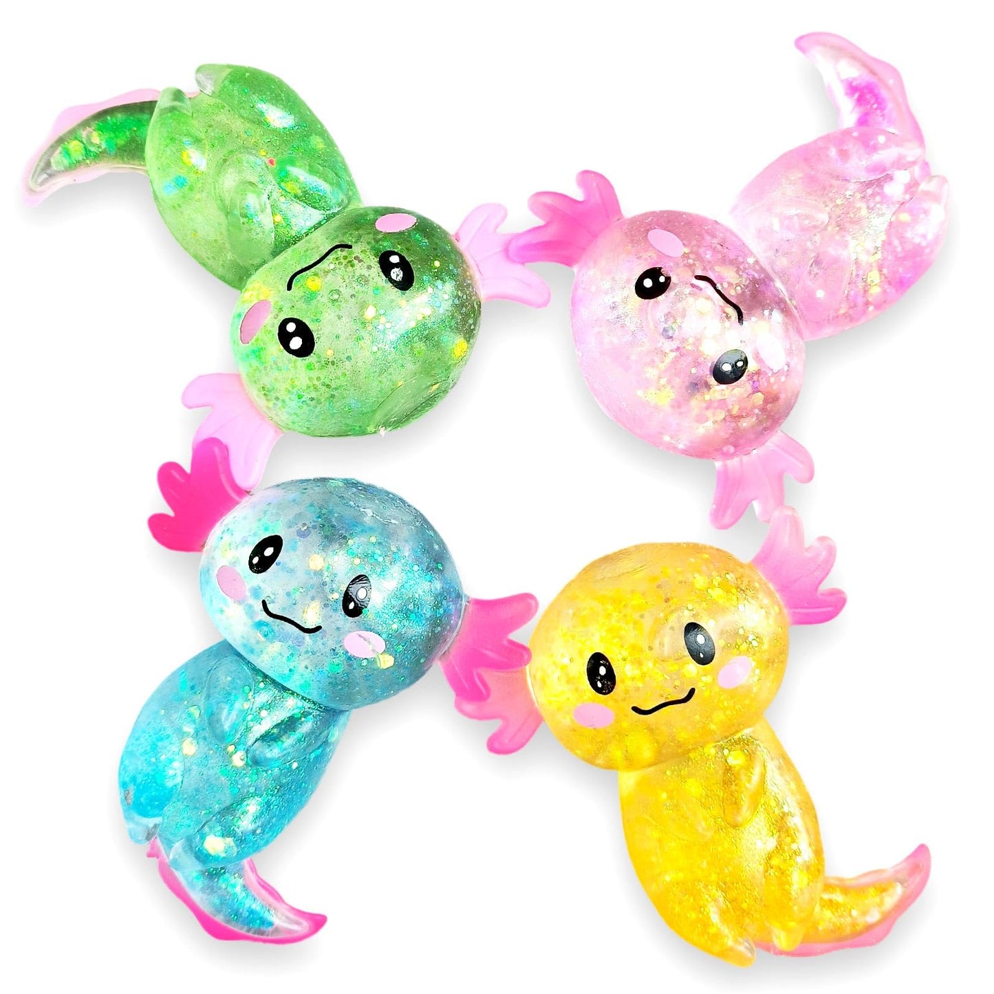 Puffwize 4-Pack Axolotl Squishy Toys | Glitter Fidget Toys for Adults & Kids