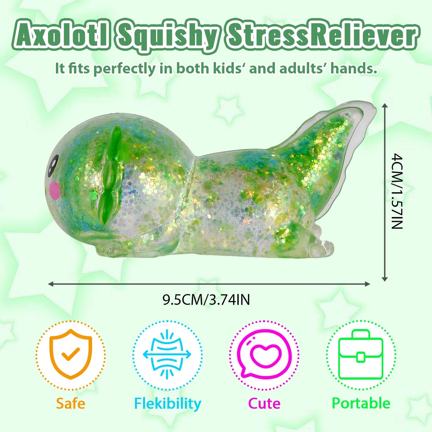 Puffwize Axolotl Squishy Toy – Slow Rise Fidget for Stress Relief (Green)