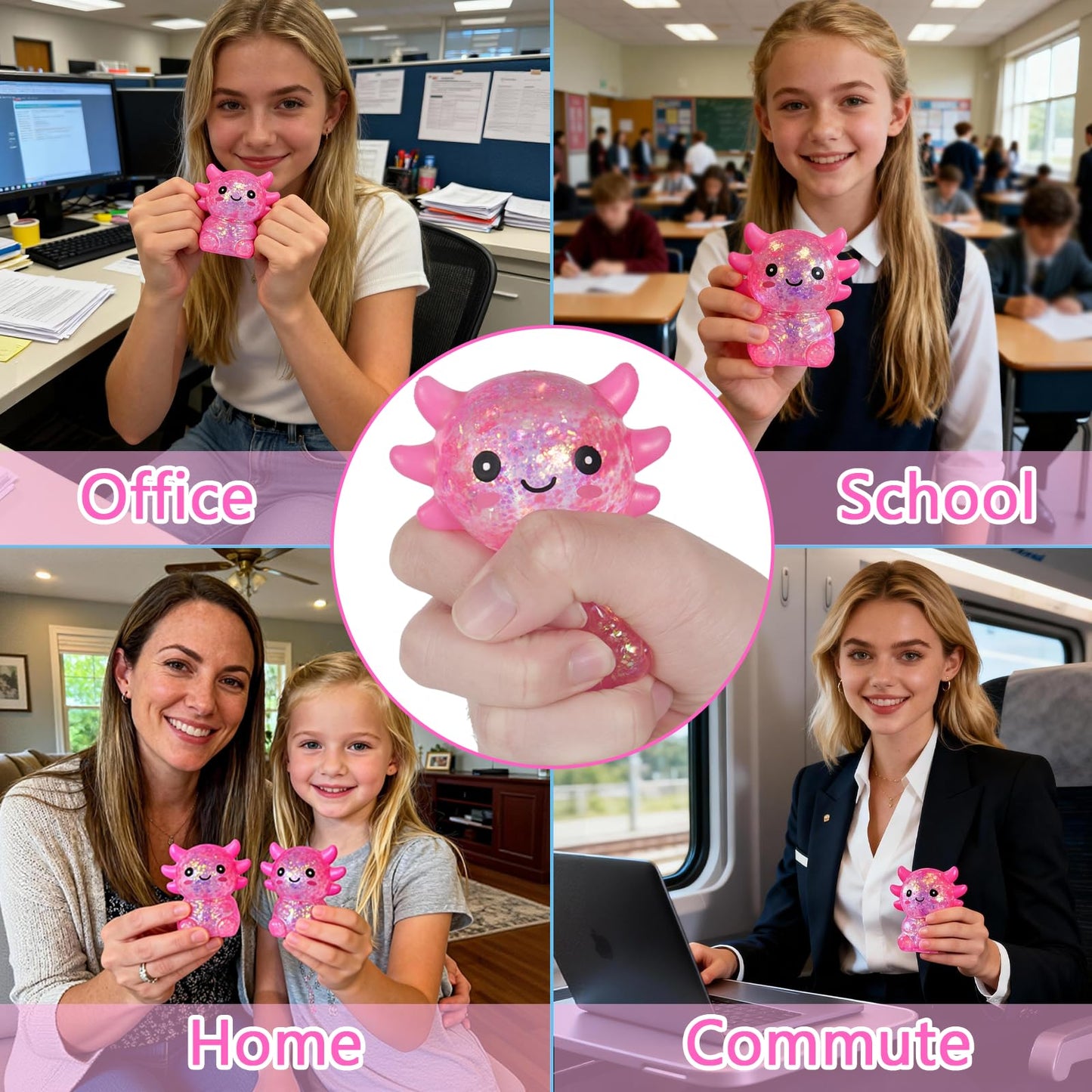 Puffwize Axolotl Squishy Toy – Slow-Rise Fidget for Stress Relief (Pink)