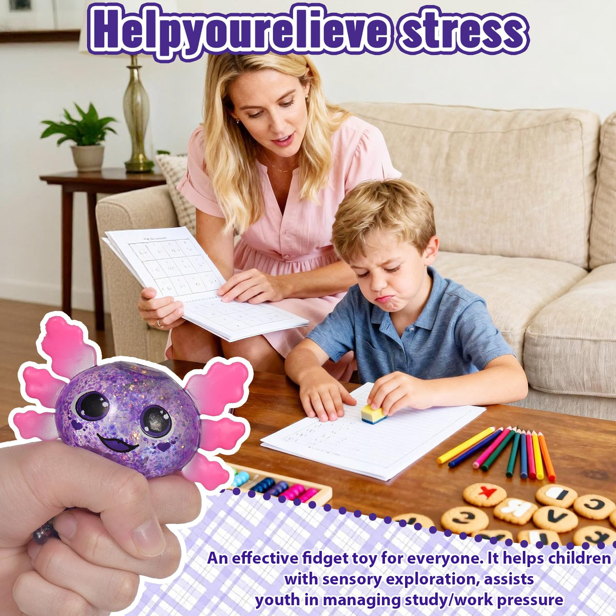 Puffwize Axolotl Squishy Toy – Slow-Rising Fidget for Focus & Stress Relief (Purple)