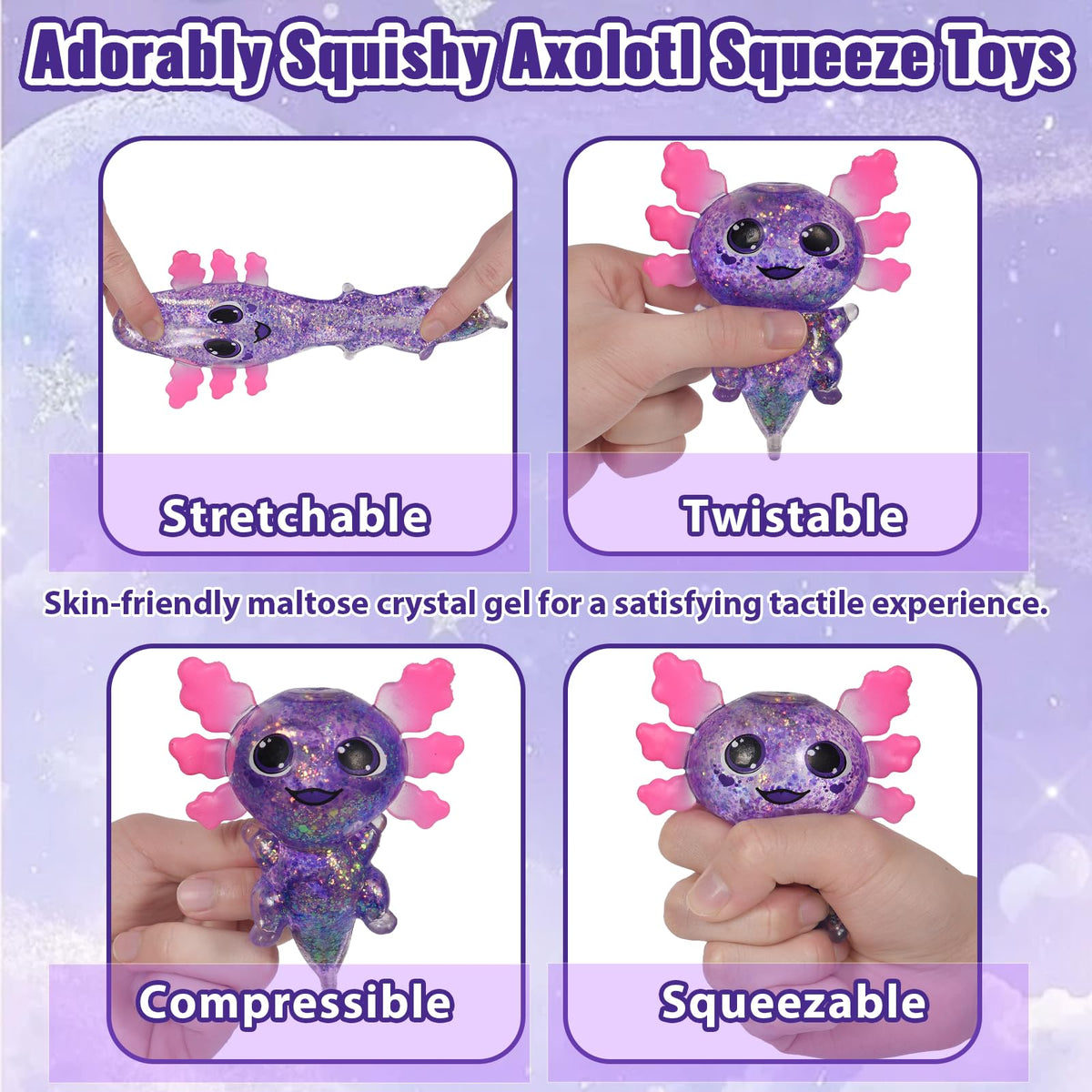 Puffwize Axolotl Squishy Toy – Slow-Rising Fidget for Focus & Stress Relief (Purple)