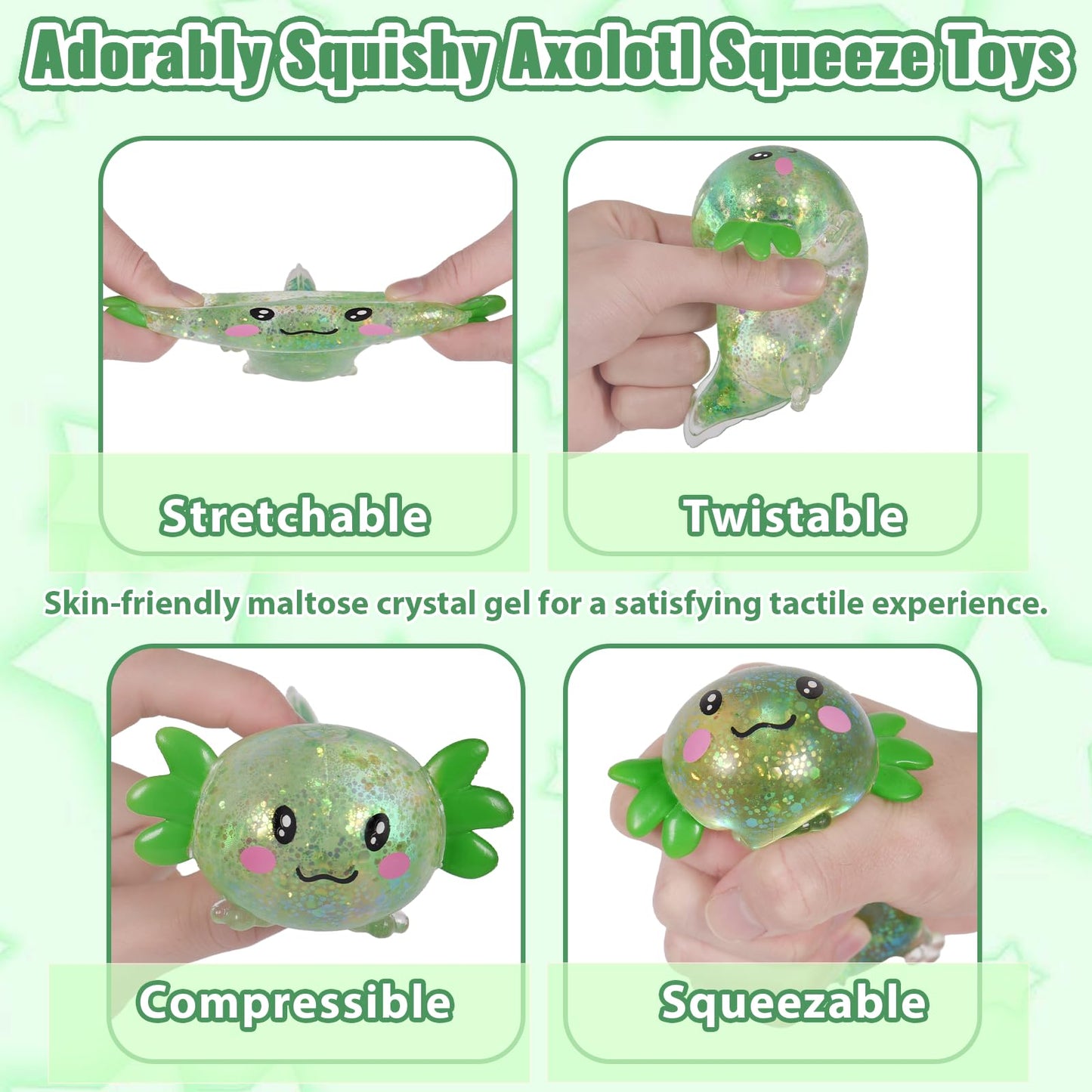Puffwize Axolotl Squishy Toy – Slow Rise Fidget for Stress Relief (Green)