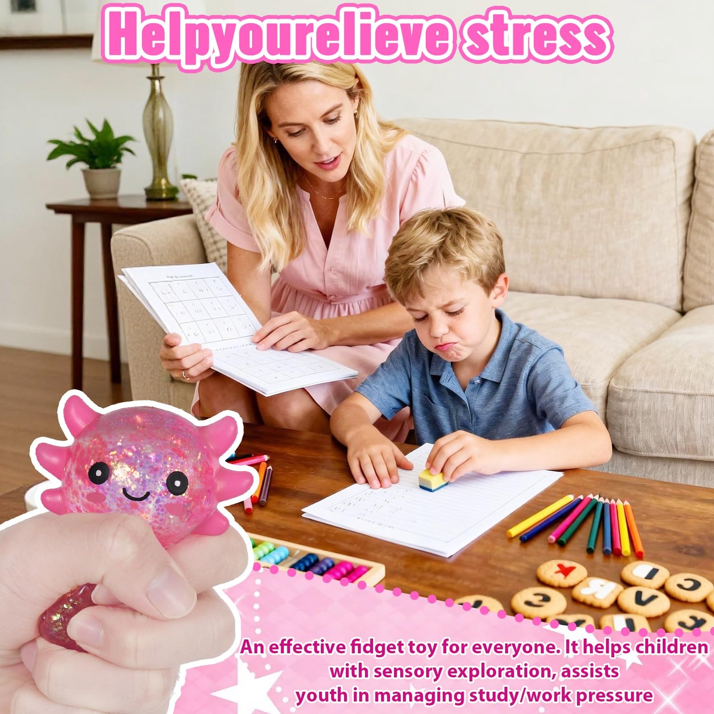 Puffwize Axolotl Squishy Toy – Slow-Rise Fidget for Stress Relief (Pink)