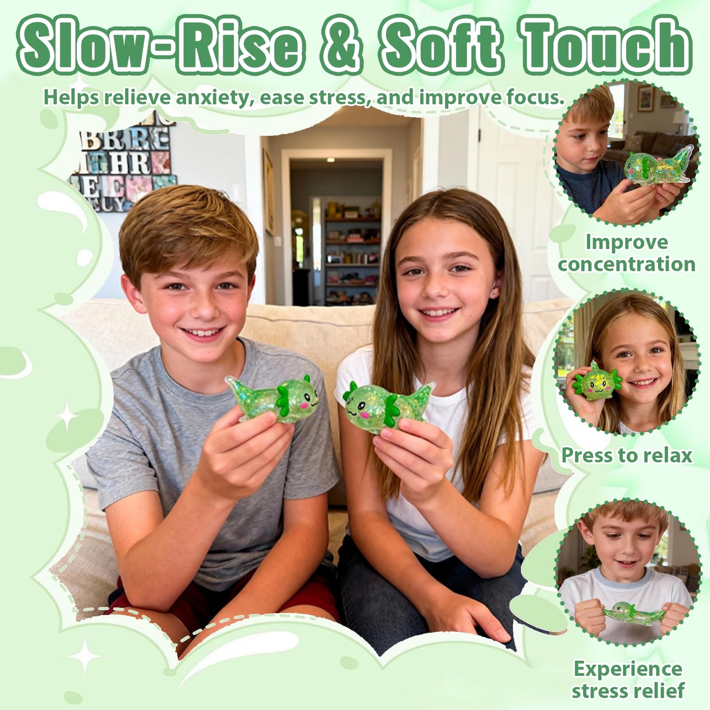 Puffwize Axolotl Squishy Toy – Slow Rise Fidget for Stress Relief (Green)
