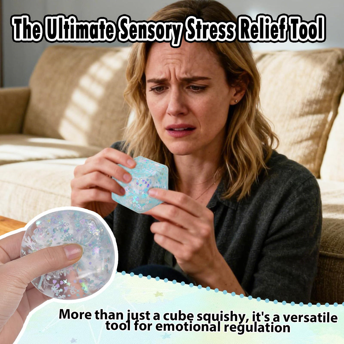 Puffwize Ice Cube Squishy Toy – 1.98 Inch Green Snowflake Fidget Cube