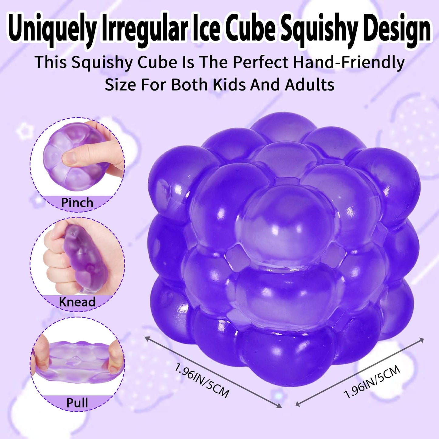 Puffwize Ice Cube Squishy Toy - 1.96-inch Portable Fidget Cube Purple