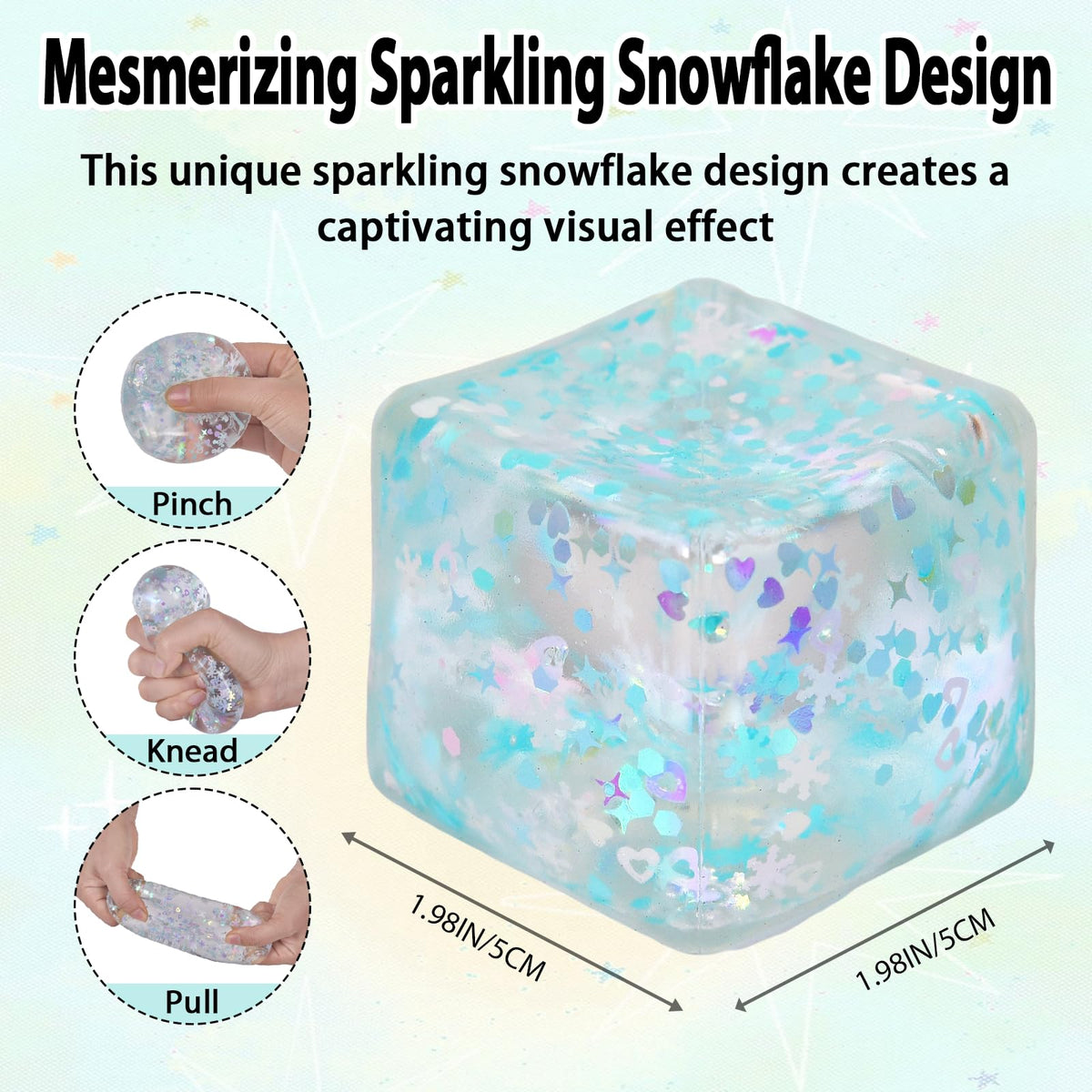 Puffwize Ice Cube Squishy Toy – 1.98 Inch Green Snowflake Fidget Cube