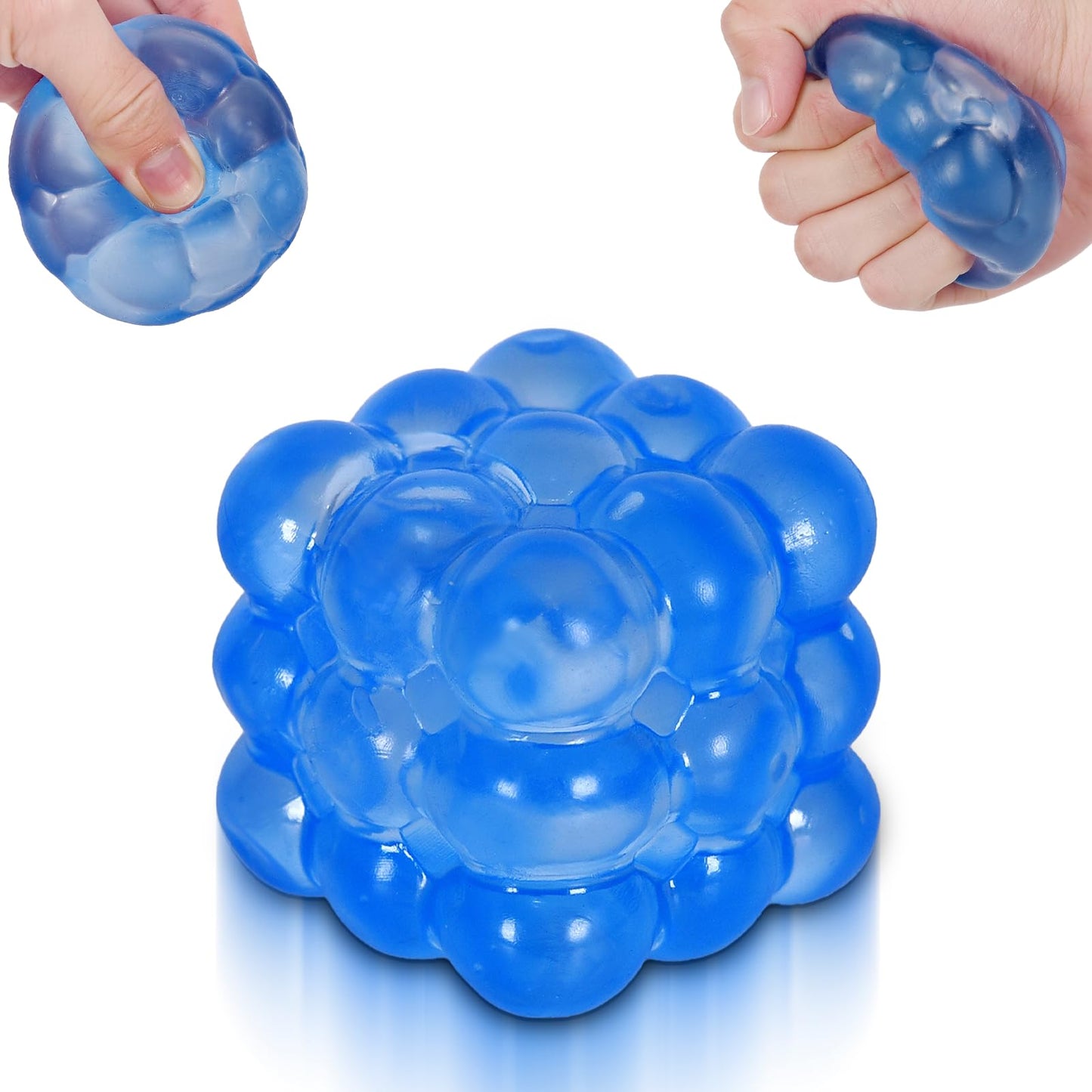 Puffwize Ice Cube Squishy Fidget Toy — 1.96 in Portable Irregular Block Stress Ball (Blue)