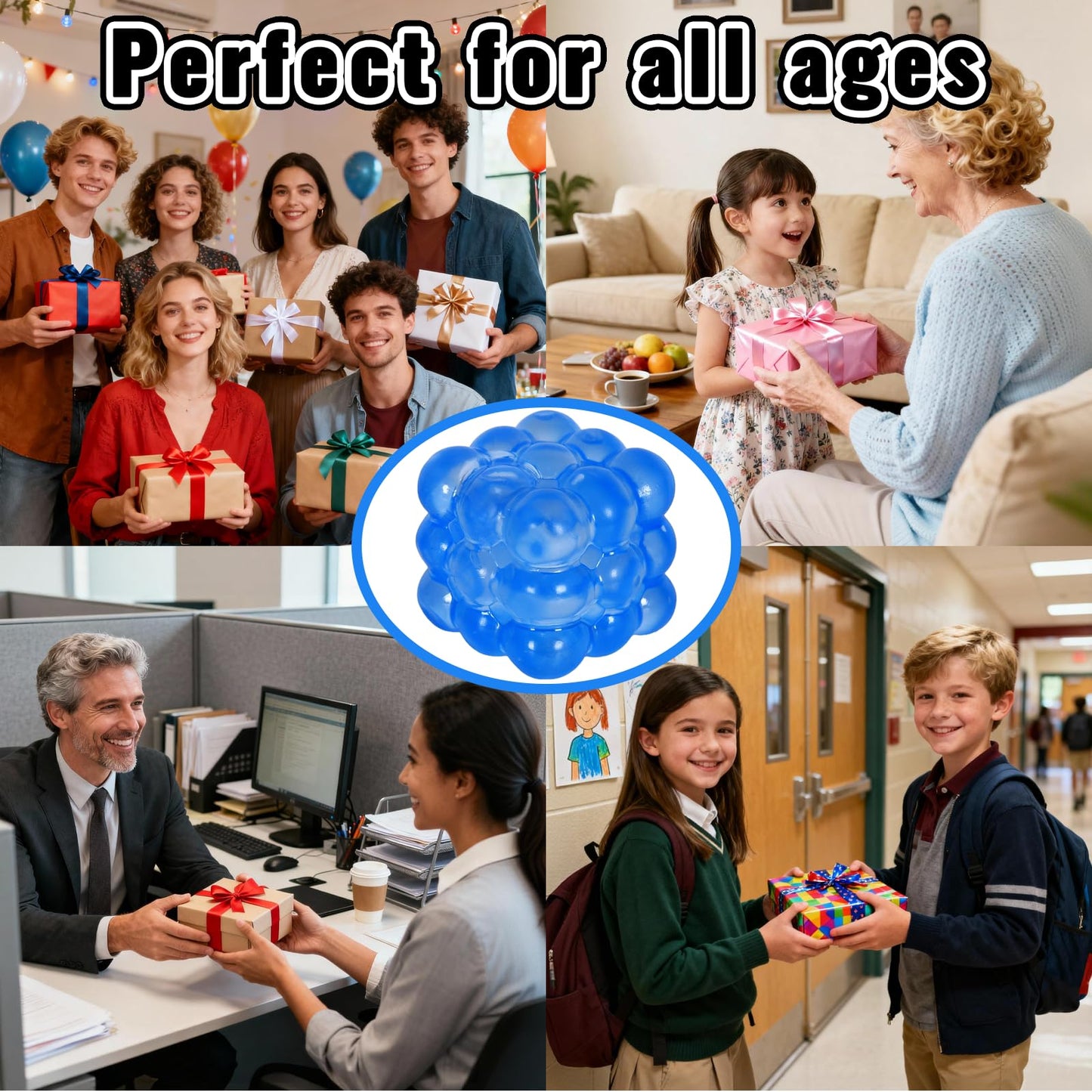 Puffwize Ice Cube Squishy Fidget Toy — 1.96 in Portable Irregular Block Stress Ball (Blue)