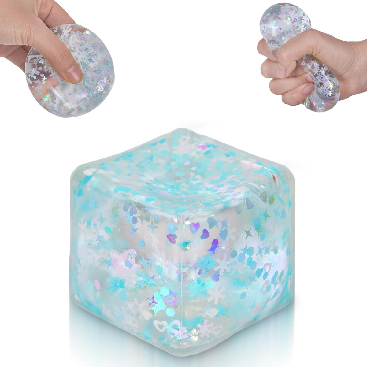 Puffwize Ice Cube Squishy Toy – 1.98 Inch Green Snowflake Fidget Cube