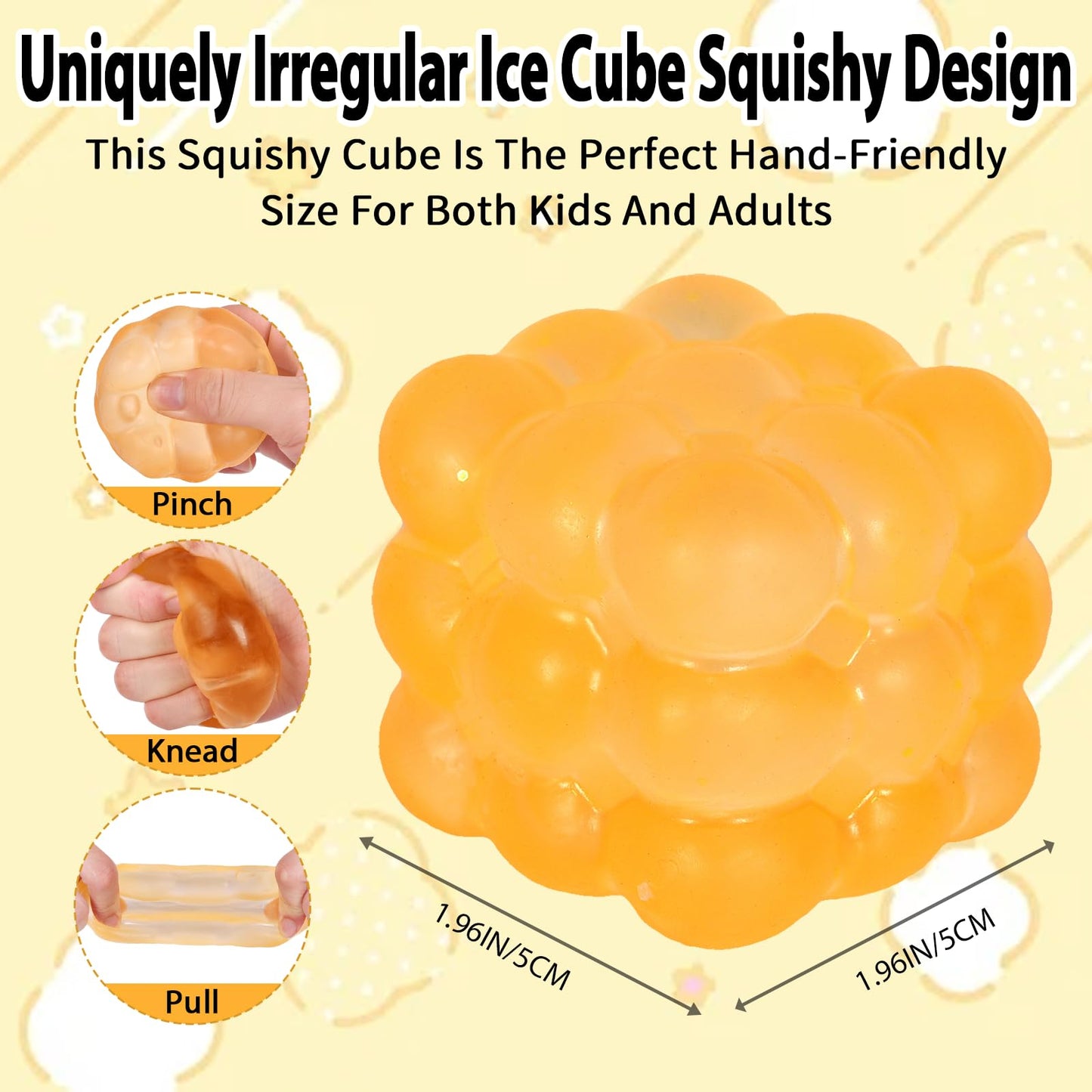 Puffwize Ice Cube Squishy Fidget Toy – 1.96 in Stress Ball (Yellow)