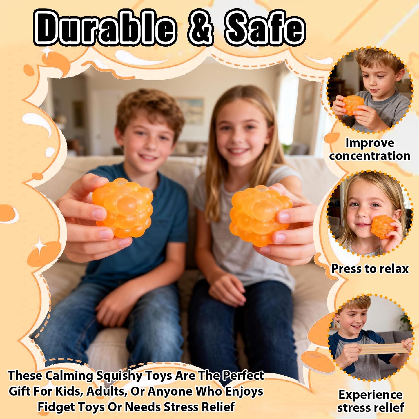 Puffwize Ice Cube Squishy Fidget Toy – 1.96 in Stress Ball (Yellow)